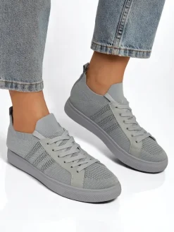 Trampki^Royalfashion Androsia Gray Sneakers – Stylowe buty sportowe płaskie na lato i wiosnę gołębi szary
