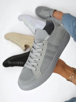 Trampki^Royalfashion Androsia Gray Sneakers – Stylowe buty sportowe płaskie na lato i wiosnę gołębi szary