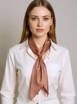 Chusty / Apaszki / Szaliki^Royalfashion Apollonia Ciemnobrązowa Apaszka Damska z Poliestru Satynowego 69x66 cm Ciemnobrązowy