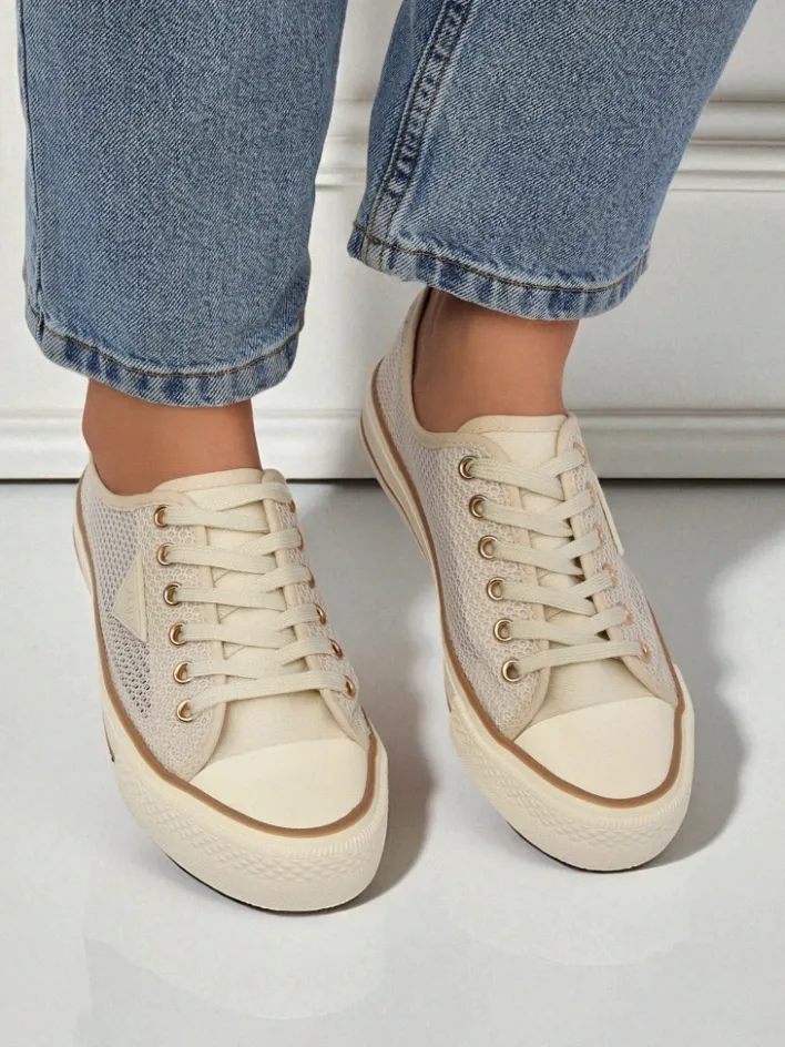 Trampki^Royalfashion Aurelia Beige - damskie tenisówki tkaninowe na płaskiej podeszwie 3 cm beżowy