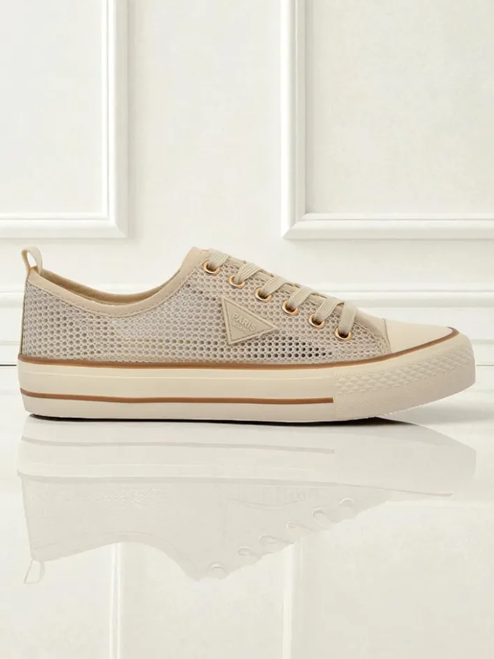 Trampki^Royalfashion Aurelia Beige - damskie tenisówki tkaninowe na płaskiej podeszwie 3 cm beżowy