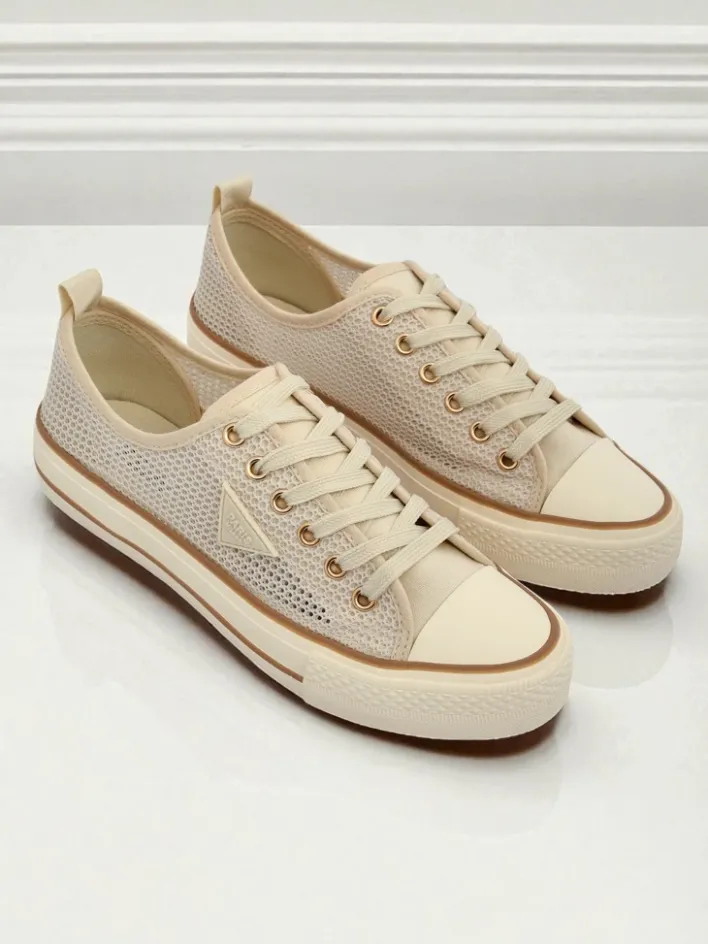 Trampki^Royalfashion Aurelia Beige - damskie tenisówki tkaninowe na płaskiej podeszwie 3 cm beżowy