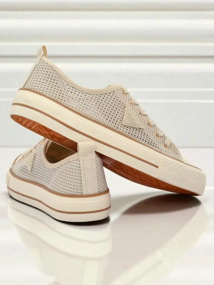 Trampki^Royalfashion Aurelia Beige - damskie tenisówki tkaninowe na płaskiej podeszwie 3 cm beżowy