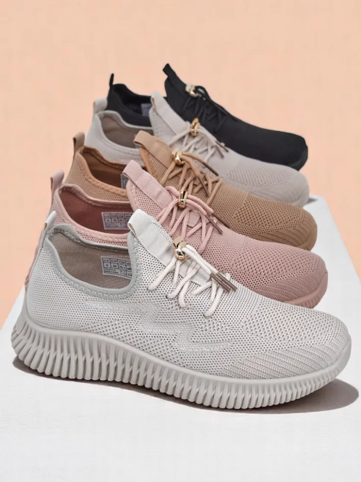 Ugc|Sportowe^Royalfashion Aurelia Beige – Beżowe tenisówki damskie tkanina sznurowane beżowy