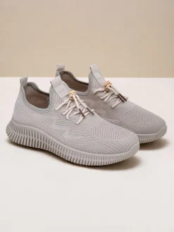 Ugc|Sportowe^Royalfashion Aurelia Beige – Beżowe tenisówki damskie tkanina sznurowane beżowy