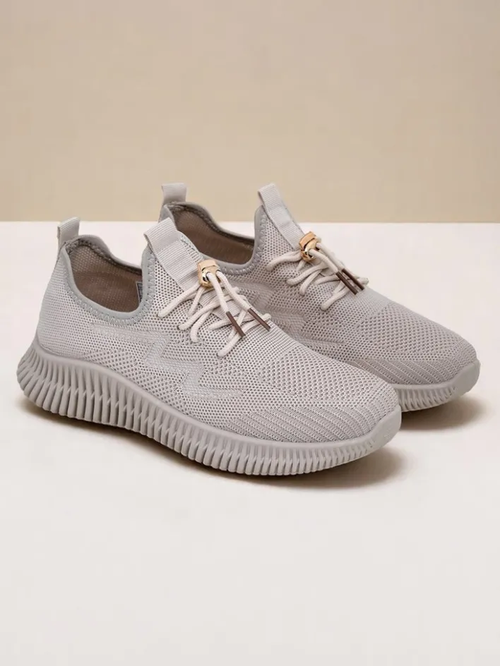 Ugc|Sportowe^Royalfashion Aurelia Beige – Beżowe tenisówki damskie tkanina sznurowane beżowy