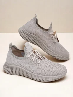 Ugc|Sportowe^Royalfashion Aurelia Beige – Beżowe tenisówki damskie tkanina sznurowane beżowy