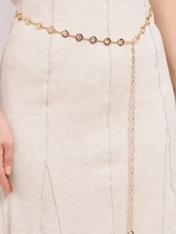 Paski^Royalfashion Aurelia Bella Donna – damski pasek metalowy z kryształkami, złoty 115 cm