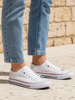 Ugc|Trampki^Royalfashion Aurelia Bianca – Klasyczne białe trampki damskie na płaskiej podeszwie Biały/white