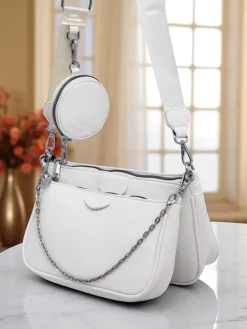Małe Torebki^Royalfashion Aurelia Bianca – Mała biała torebka damska z ekoskóry z łańcuszkiem biały