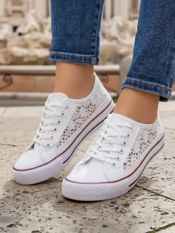 Ugc|Trampki^Royalfashion Aurelia Bianco - Ażurowe białe trampki z tkaniny, rozmiar 40 biały