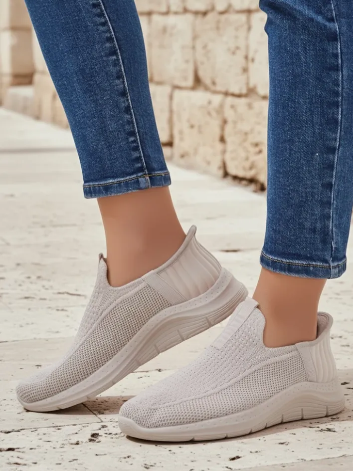 Ugc|Bieganie, Ćwiczenia I Trening^Royalfashion Aurelia Comfort Beżowe Slip On Damskie Buty z Tkaniny Na Płaskim Obcasie beżowy