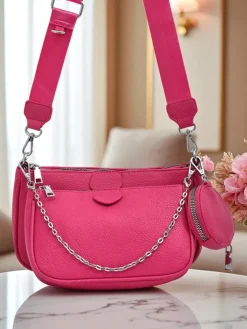 Małe Torebki^Royalfashion Aurelia Fuksjowa Torebka Damska Skórzana Mini z Łańcuszkiem Fuksjowy