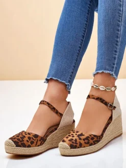 Sandały Na Koturnie^Royalfashion Aurelia Leopard Koturny damskie skóra ekologiczna Camel