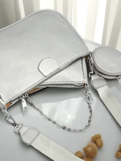 Małe Torebki^Royalfashion Aurelia Multi Silver – Torebka damska 3w1 z eko skóry z okrągłą saszetką srebrny