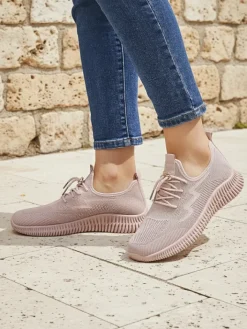 Ugc|Sportowe^Royalfashion Aurelia Rosa – damskie buty sportowe z tkaniny, różowe, płaski obcas różowy