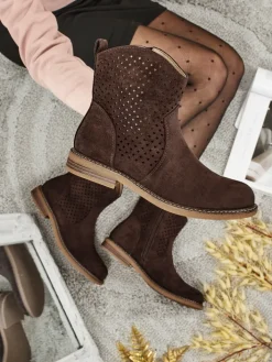 Botki Bez Ocieplenia|Botki Na Płaskim Obcasie^Royalfashion Ażurowe botki eko zamszowe z naturalną wkładką Nolani