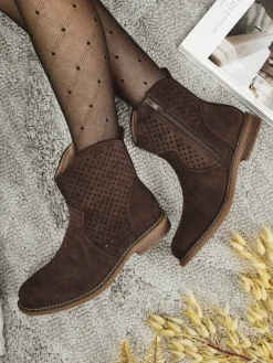 Botki Bez Ocieplenia|Botki Na Płaskim Obcasie^Royalfashion Ażurowe botki eko zamszowe z naturalną wkładką Nolani