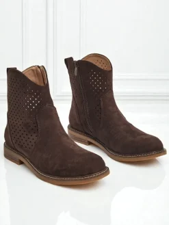 Botki Bez Ocieplenia|Botki Na Płaskim Obcasie^Royalfashion Ażurowe botki eko zamszowe z naturalną wkładką Nolani