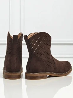 Botki Bez Ocieplenia|Botki Na Płaskim Obcasie^Royalfashion Ażurowe botki eko zamszowe z naturalną wkładką Nolani