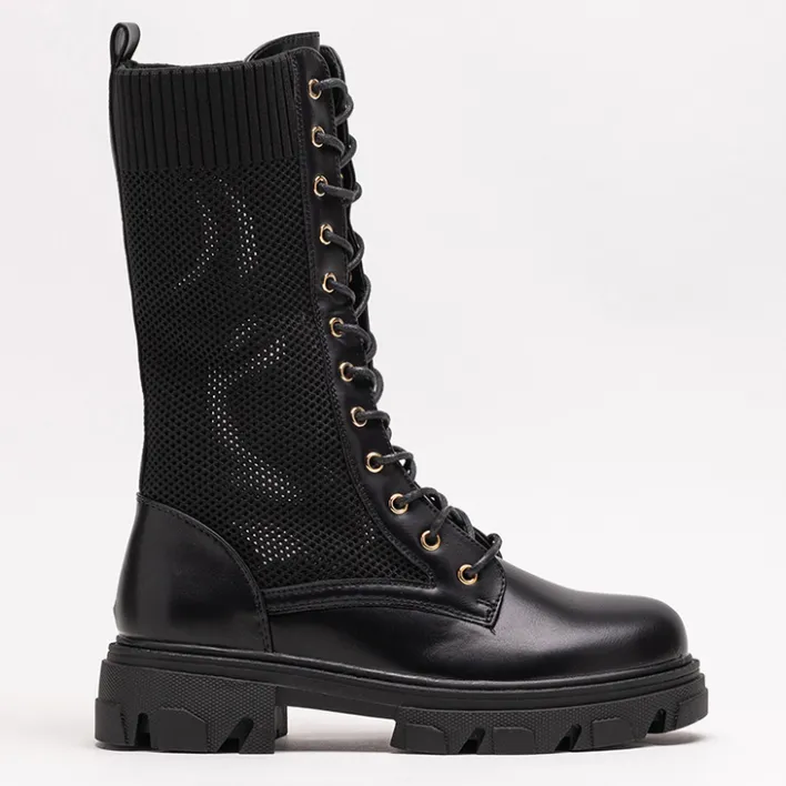 Workery|Botki Bez Ocieplenia^Royalfashion Ażurowe czarne damskie botki sznurowane Buhomi - Obuwie czarny