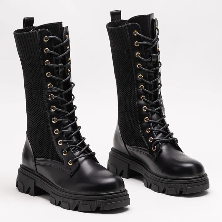 Workery|Botki Bez Ocieplenia^Royalfashion Ażurowe czarne damskie botki sznurowane Buhomi - Obuwie czarny