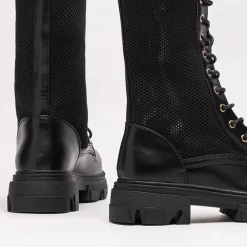 Workery|Botki Bez Ocieplenia^Royalfashion Ażurowe czarne damskie botki sznurowane Buhomi - Obuwie czarny