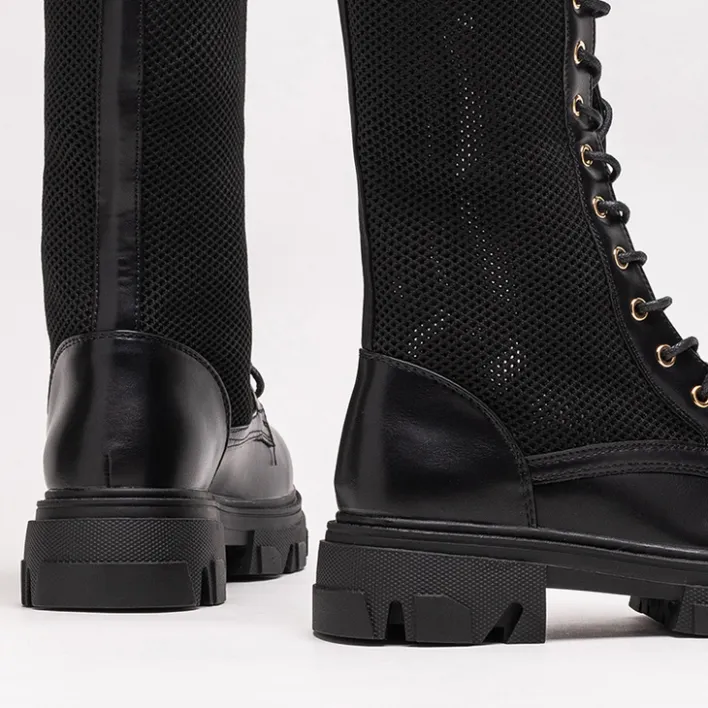 Workery|Botki Bez Ocieplenia^Royalfashion Ażurowe czarne damskie botki sznurowane Buhomi - Obuwie czarny