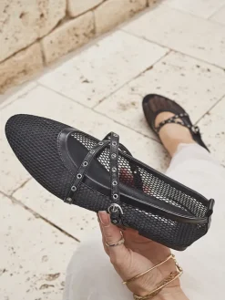 Baleriny Klasyczne^Royalfashion Baleriny Arethusa Nero z siateczki na płaskim obcasie czarny