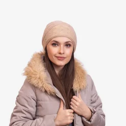 Czapki I Kapelusze^Royalfashion Beżowa ciepła damska dwuwarstwowa czapka - Akcesoria beżowy