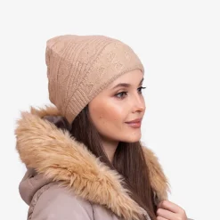 Czapki I Kapelusze^Royalfashion Beżowa ciepła damska dwuwarstwowa czapka - Akcesoria beżowy