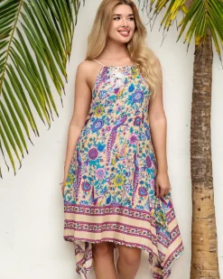 Narzutka Plażowa|Sukienki Letnie^Royalfashion Beżowa damska wzorzysta narzutka typu sukienka - Odzież Wielokolorowe