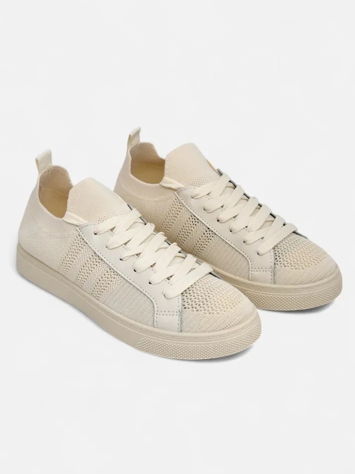 Trampki^Royalfashion Beżowe sneakersy Damiani – lekkie trampki tkanina/skóra eco na lato beżowy