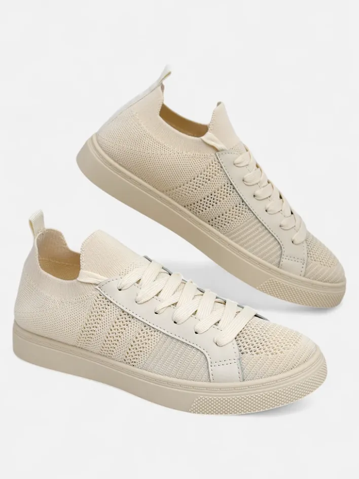 Trampki^Royalfashion Beżowe sneakersy Damiani – lekkie trampki tkanina/skóra eco na lato beżowy