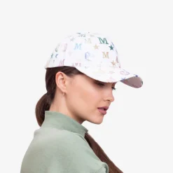 Czapki I Kapelusze^Royalfashion Biała damska czapka z daszkiem i wielokolorowymi literkami - Akcesoria biały