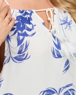 Sukienki Letnie|Sukienki Krótkie^Royalfashion Biała damska letnia sukienka z motywem roślinnym- Odzież Wielokolorowe