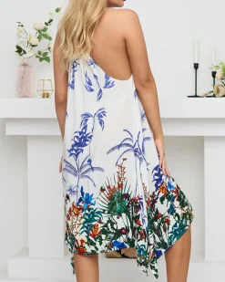 Sukienki Letnie|Sukienki Krótkie^Royalfashion Biała damska letnia sukienka z motywem roślinnym- Odzież Wielokolorowe
