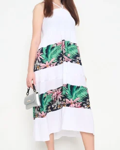 Sukienki Letnie|Sukienki Długie^Royalfashion Biała damska sukienka midi w kwiaty PLUS SIZE - Odzież biały