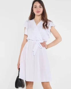 Sukienki Letnie|Sukienki Krótkie^Royalfashion Biała damska sukienka mini z wiązaniem - Odzież biały