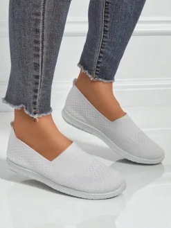 Półbuty^Royalfashion Białe damskie baleriny Ariadne z tkaniny oddychającej na płaskiej podeszwie biały
