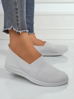 Półbuty^Royalfashion Białe damskie baleriny Ariadne z tkaniny oddychającej na płaskiej podeszwie biały