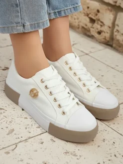 Trampki^Royalfashion Białe sneakersy damskie Aurelio Canvas Pantheria