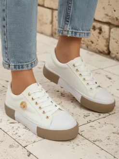 Trampki^Royalfashion Białe sneakersy damskie Aurelio Canvas Pantheria