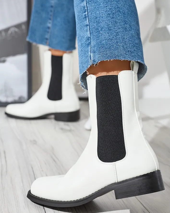 Botki Z Delikatnym Ociepleniem|Botki Na Płaskim Obcasie^Royalfashion Białe wysokie botki damskie z kwadratowym noskiem Ludiz- Obuwie