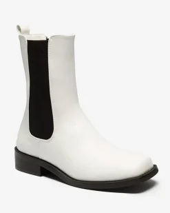 Botki Z Delikatnym Ociepleniem|Botki Na Płaskim Obcasie^Royalfashion Białe wysokie botki damskie z kwadratowym noskiem Ludiz- Obuwie