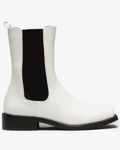 Botki Z Delikatnym Ociepleniem|Botki Na Płaskim Obcasie^Royalfashion Białe wysokie botki damskie z kwadratowym noskiem Ludiz- Obuwie