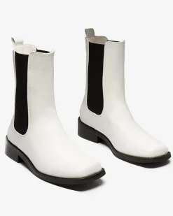 Botki Z Delikatnym Ociepleniem|Botki Na Płaskim Obcasie^Royalfashion Białe wysokie botki damskie z kwadratowym noskiem Ludiz- Obuwie