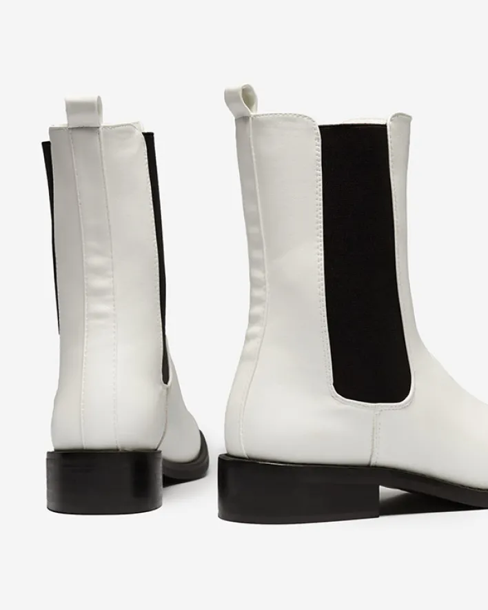 Botki Z Delikatnym Ociepleniem|Botki Na Płaskim Obcasie^Royalfashion Białe wysokie botki damskie z kwadratowym noskiem Ludiz- Obuwie