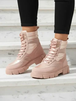 Trapery|Botki Bez Ocieplenia^Royalfashion Bootsy Fuego Rosa - Stylowe Damskie Buty Z Płaskim Obcasem różowy