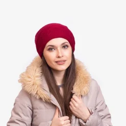 Czapki I Kapelusze^Royalfashion Bordowa ciepła damska dwuwarstwowa czapka - Akcesoria Bordowy